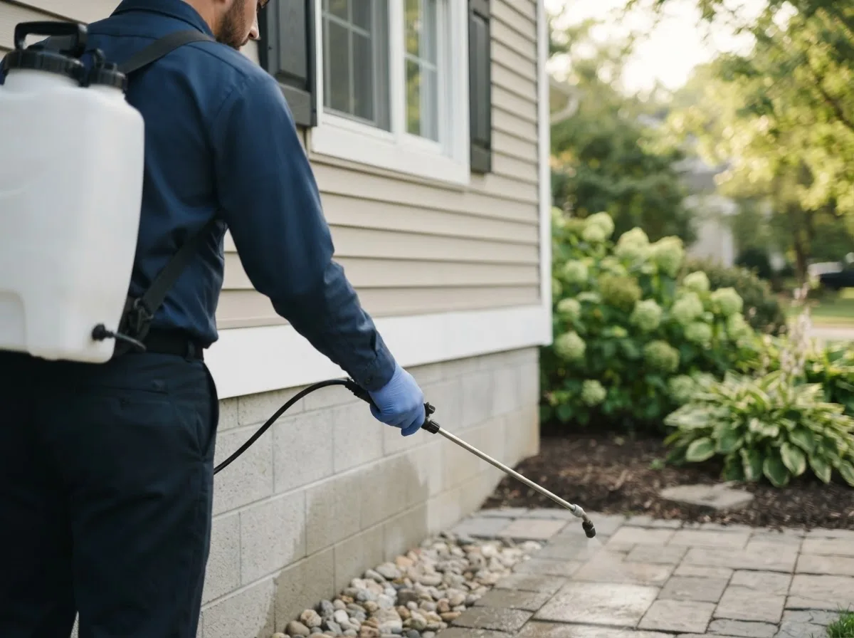Pest control technician inspecting a home in Etna, NY